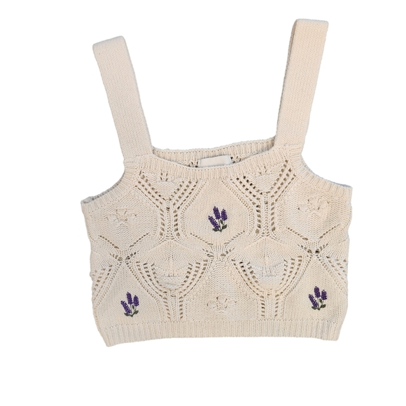 Pink Rose embroidered white crop top tank Top - Picture 1 of 5